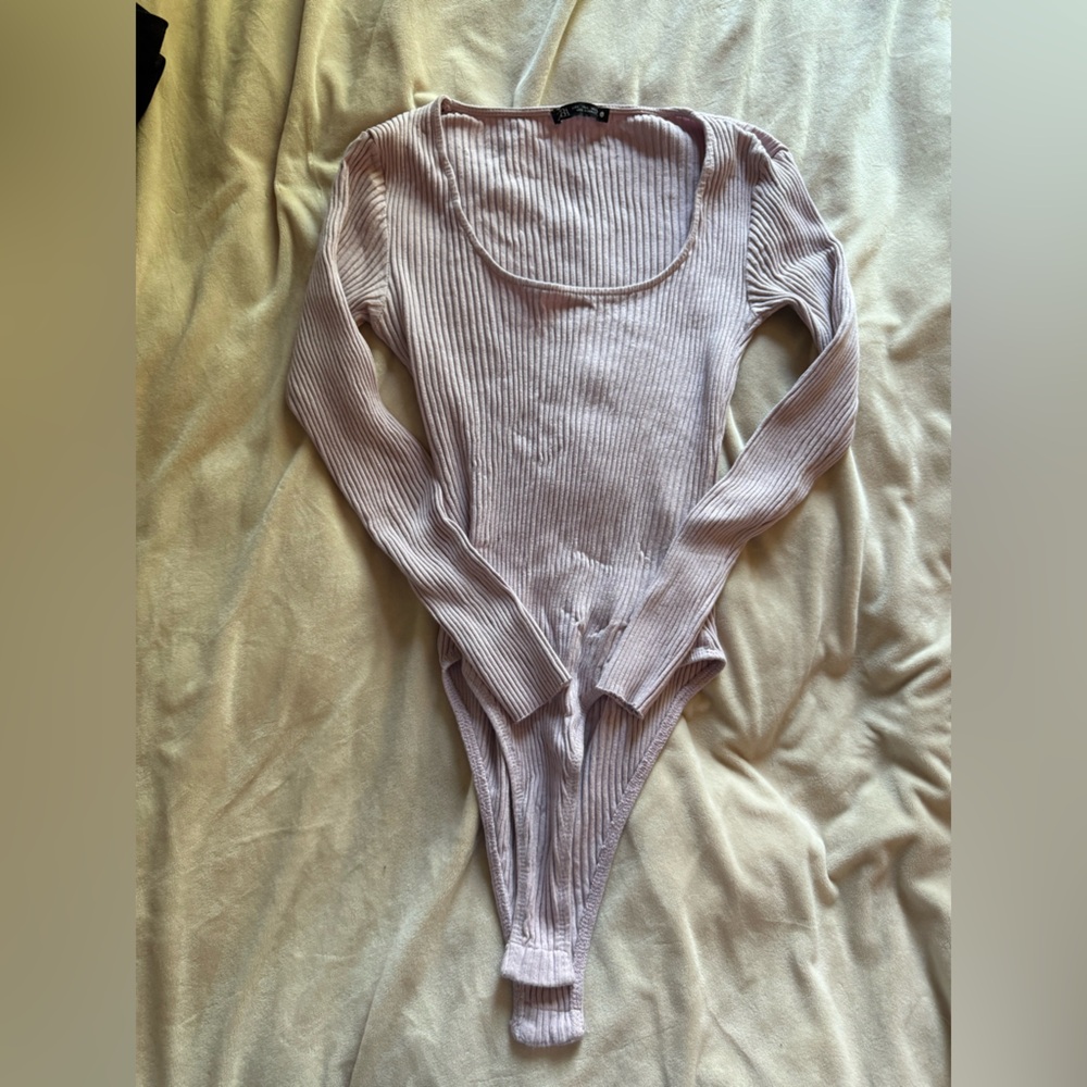 Zara Ribbed Lilac Bodysuit Top